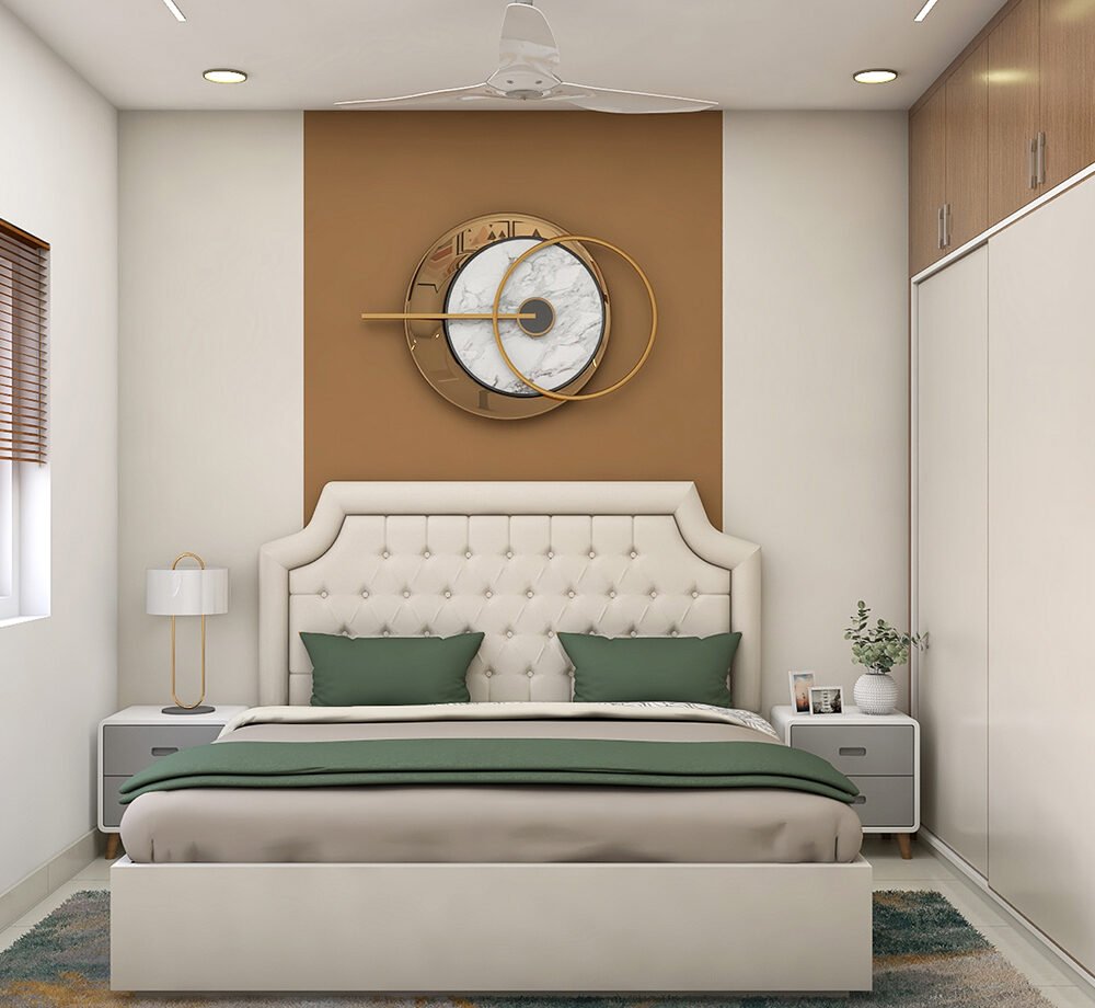 Contemporary Guest Bedroom Design with Queen Bed and Wall Art