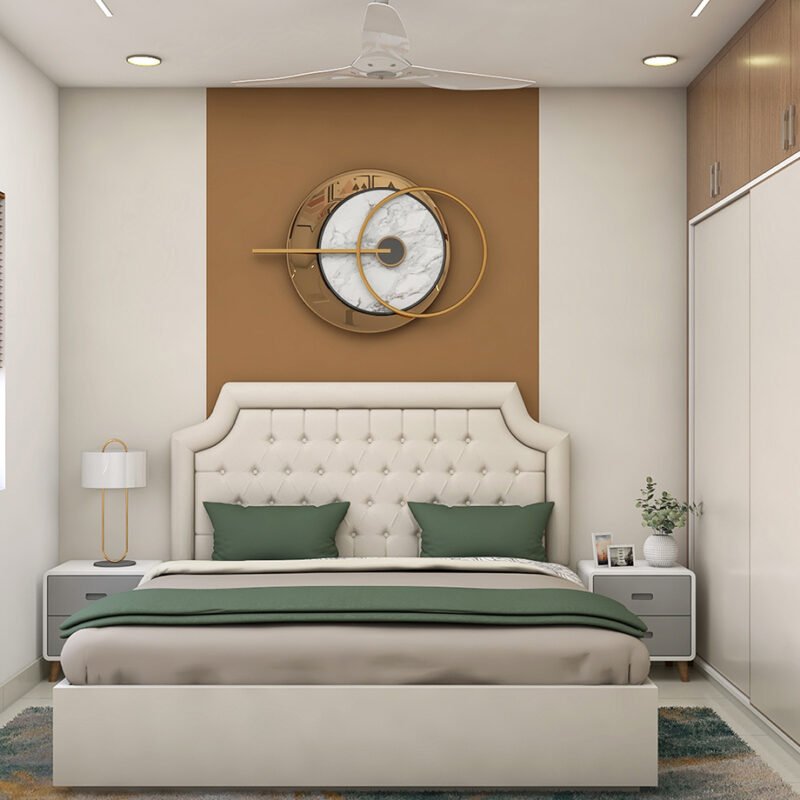 Contemporary Guest Bedroom Design with Queen Bed and Wall Art