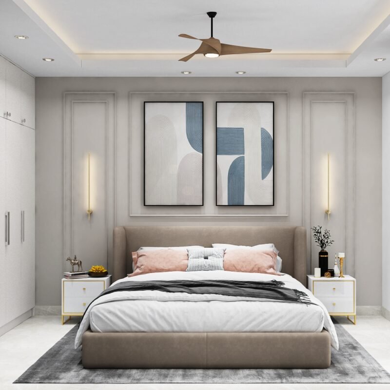 Contemporary Guest Bedroom Design with Grey Bed