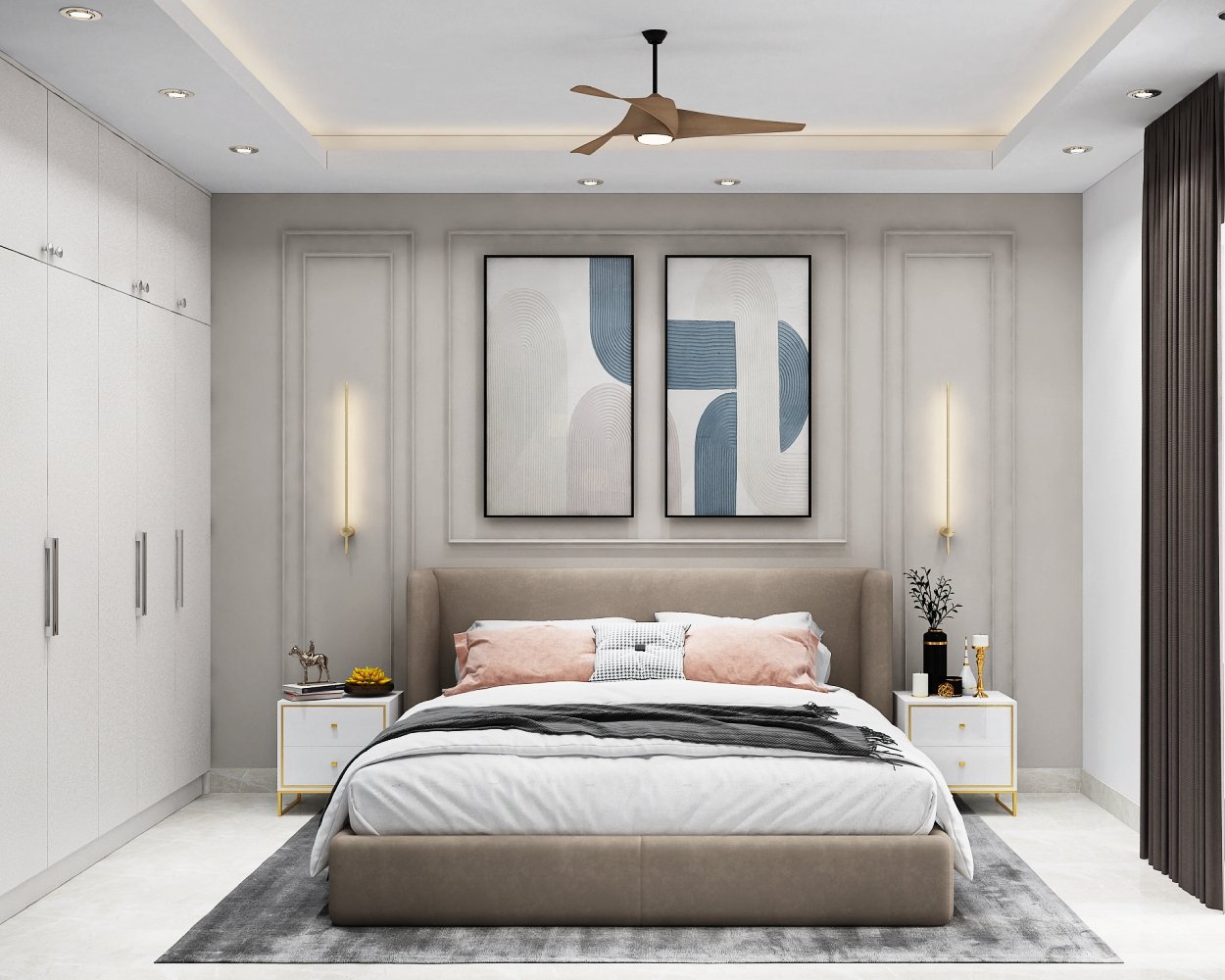 Contemporary Guest Bedroom Design with Grey Bed
