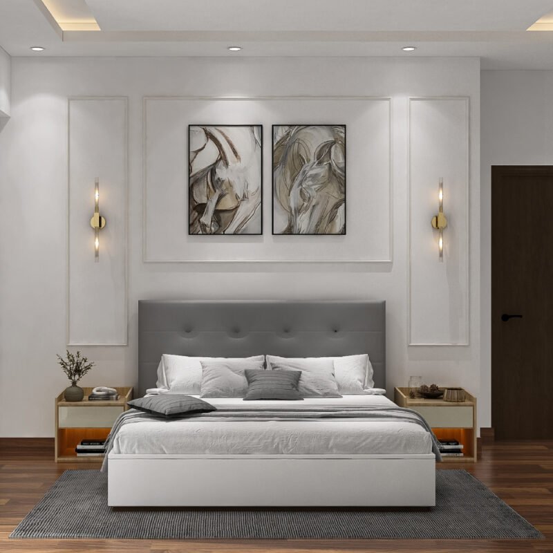 Classic Guest Bedroom Design with Storage Bed and Loft Wardrobe