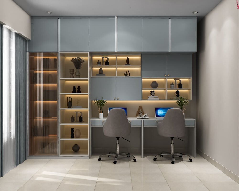 Open Unit Photo Contemporary Home Office Design with Tall and Open Unit - MAK Galleria ...