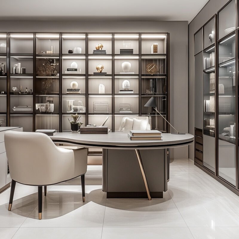 Modern Home Office Design with Table Unit Tall Unit and Open Unit