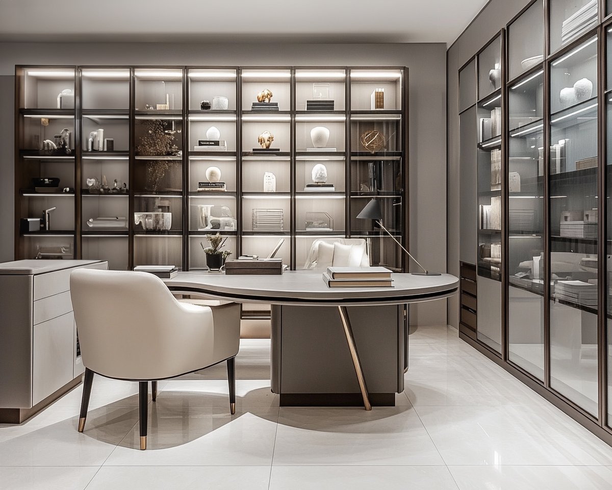 Modern Home Office Design with Table Unit Tall Unit and Open Unit