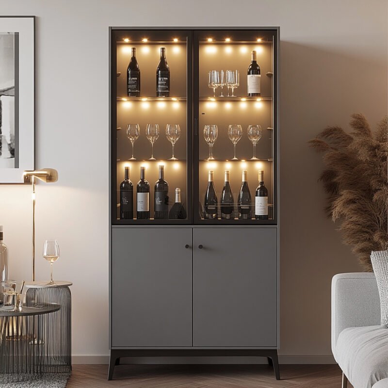 Contemporary Home Bar Design in Grey with Display Storage