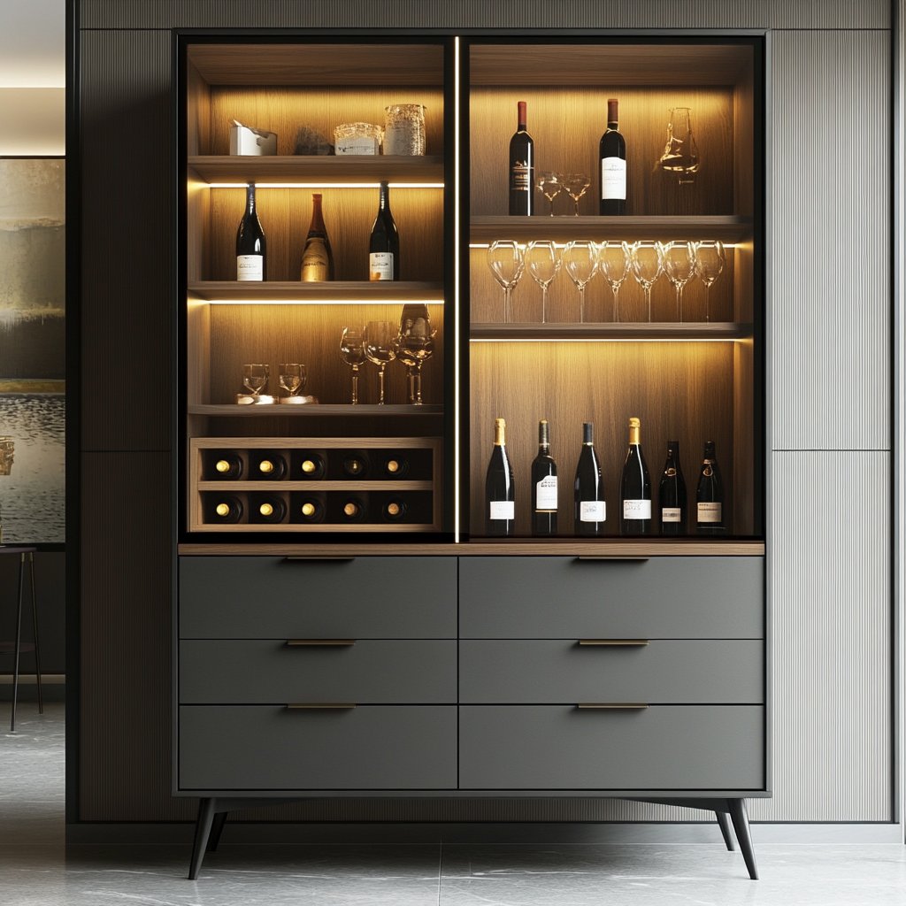 Modern Home Bar Design with Closed and Open and Closed Storage