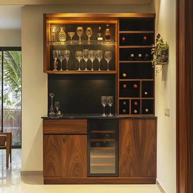 Modern Home Bar Design in Magas Walnut Bronze Colour