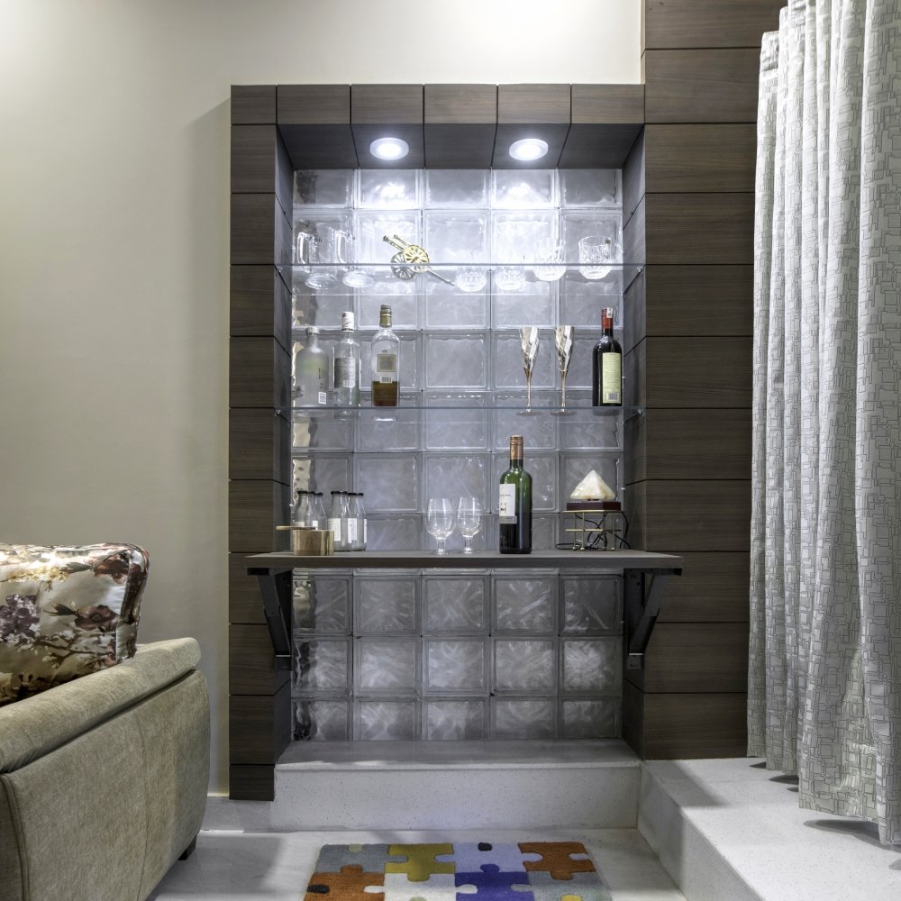 Space-Saving Home Bar Unit Design with Foldable Table