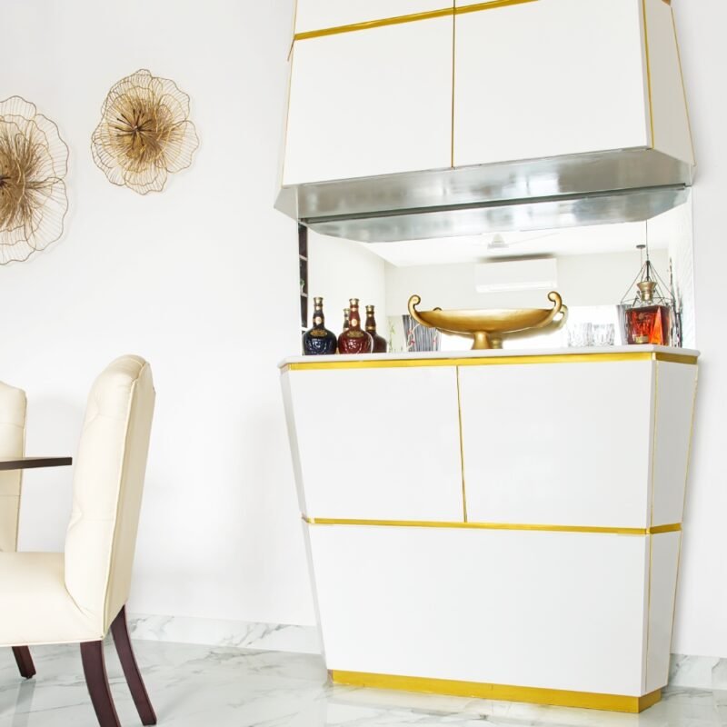 Contemporary Home Bar Design with Frosty White and Suede Finish