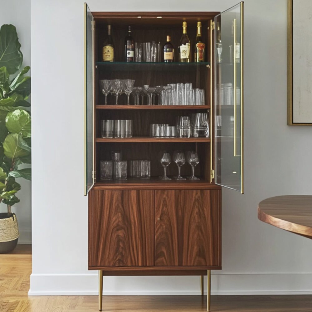 Contemporary Home Bar Design with Glass Doors Display Unit