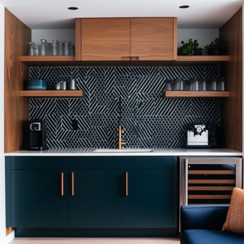 Modern Home Bar Design with Shore and Walnut Finishes