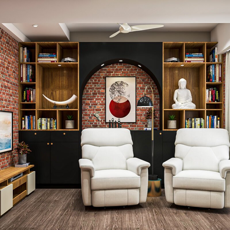 Industrial Home Office Design with Sandy Fossil and Black Suede Finish