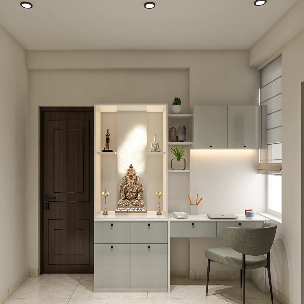 Contemporary Home Office Design in Light Grey and White Tones