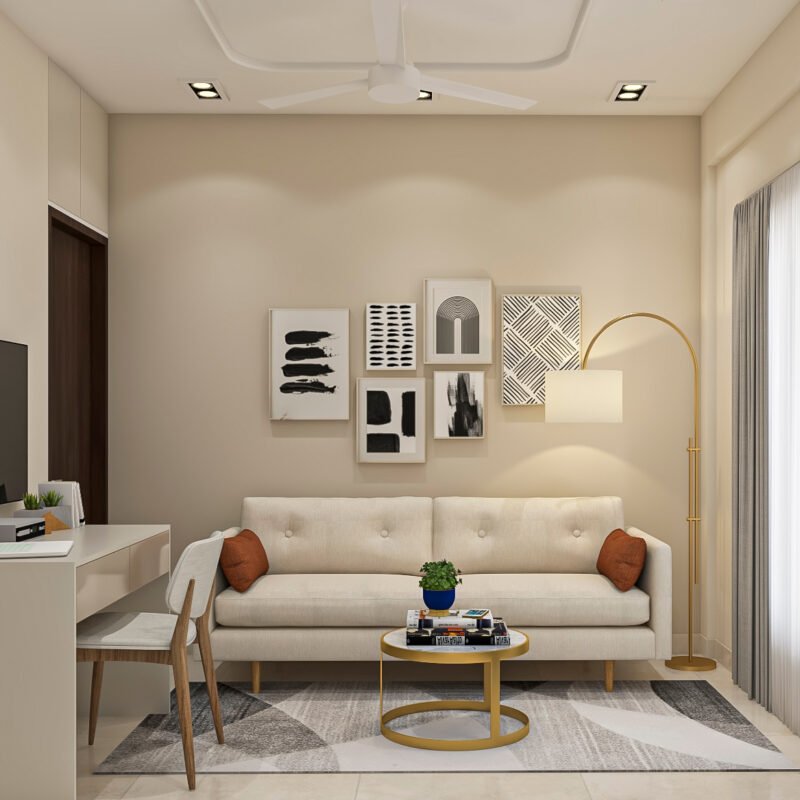 Minimalist Home Office Design with Cream and White Finish