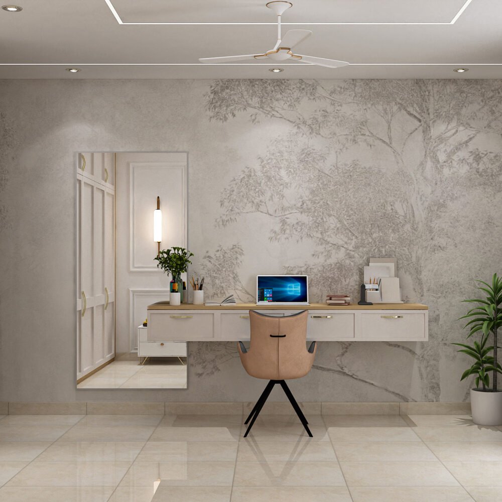 Classic Home Office Design with Floating Desk and Built-in Wardrobe