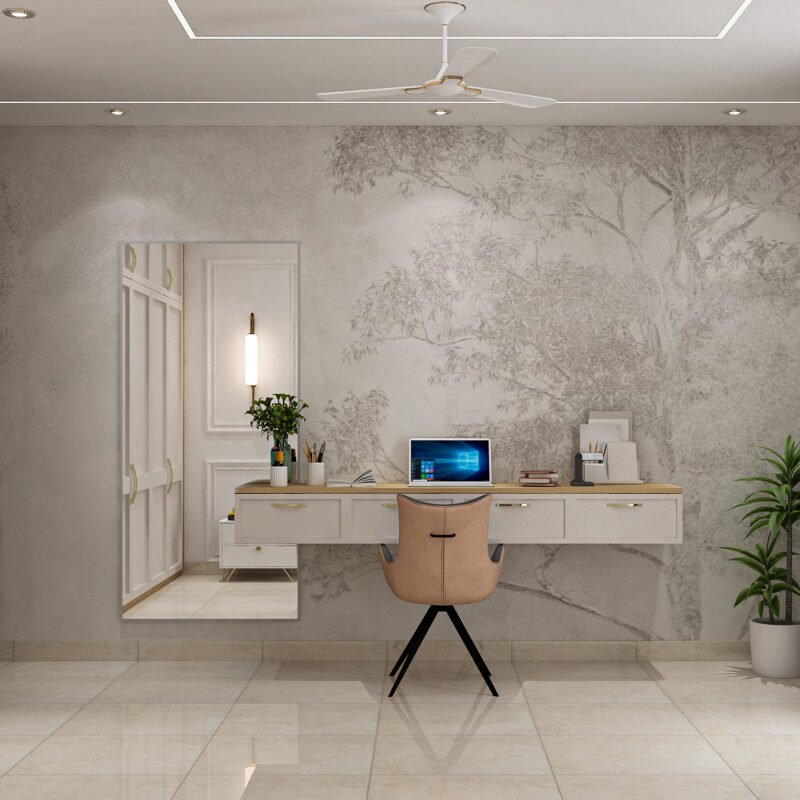 Classic Home Office Design with Floating Desk and Built-in Wardrobe