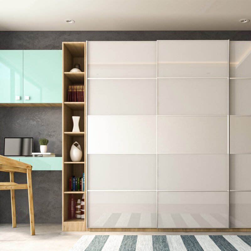 Modern Home Office Design with Glossy Blue Study Table