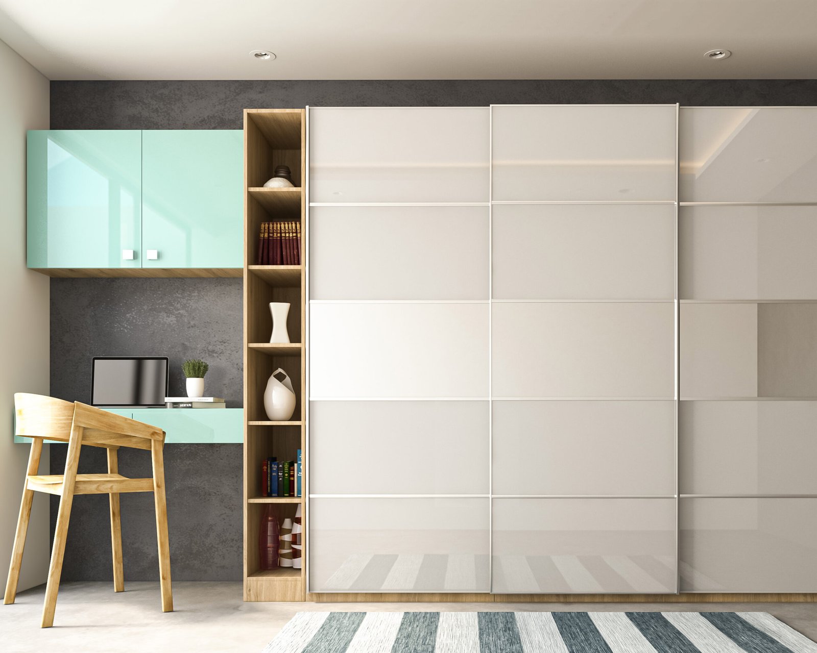 Modern Home Office Design with Glossy Blue Study Table