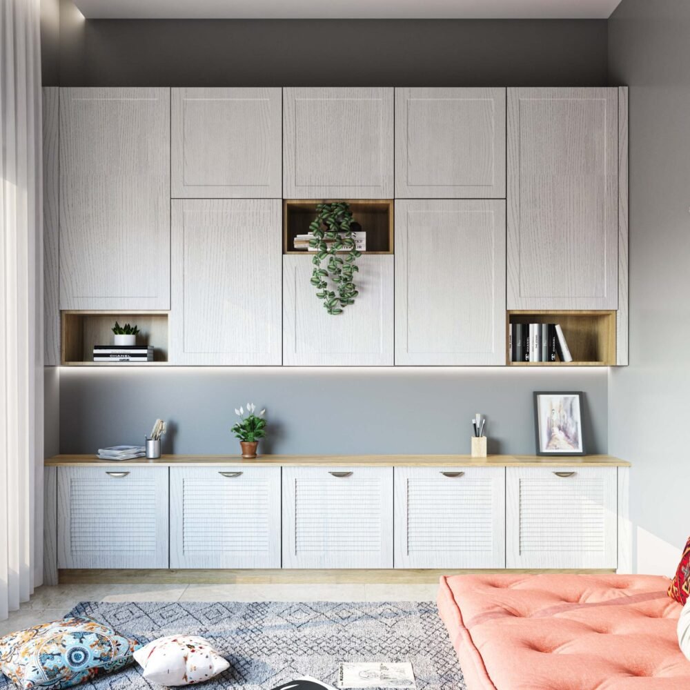 Modern Home Office Design with Matte Finish Membrane Shutters