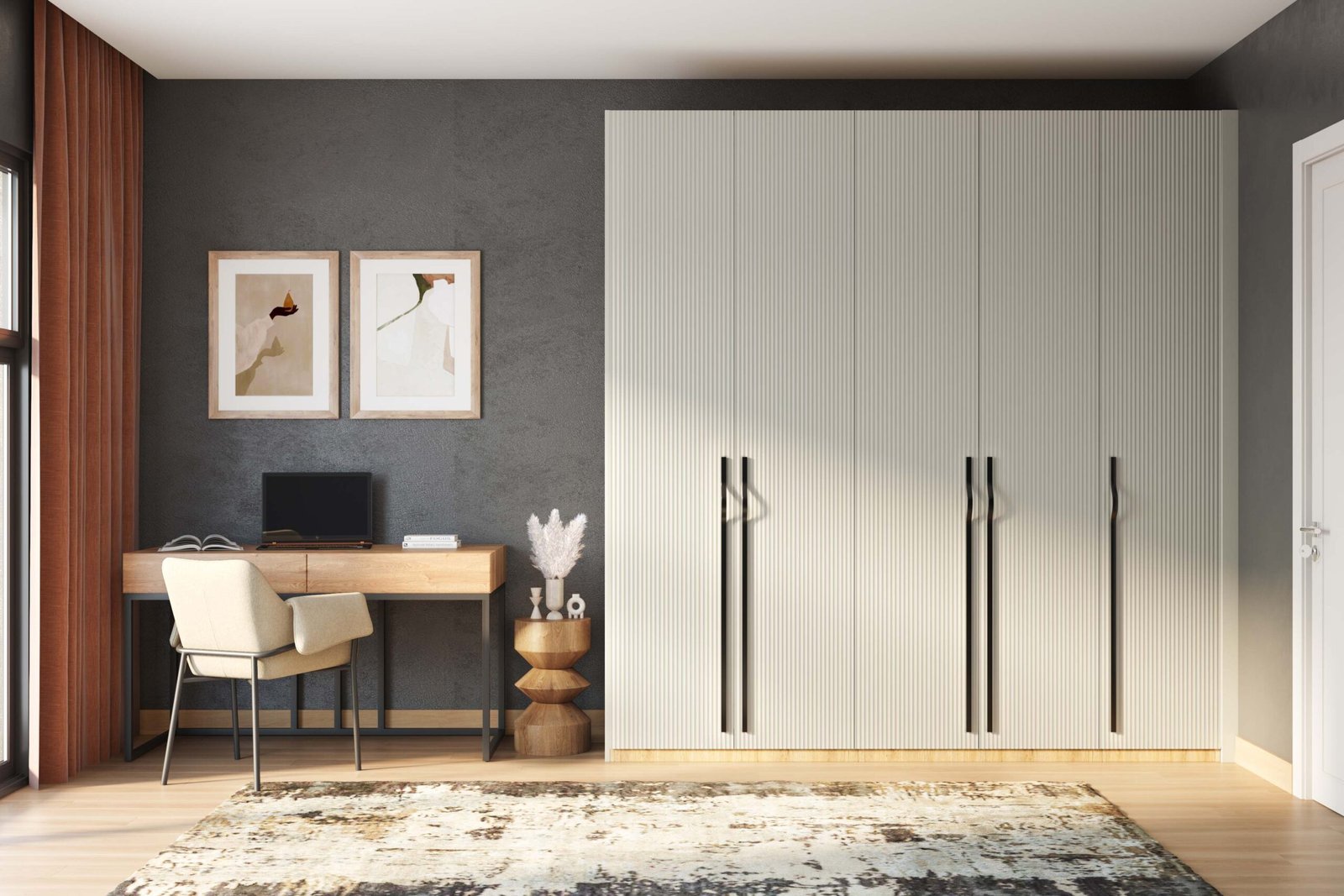 Modern Home Office Design with Upholstered Chair with Metal Legs