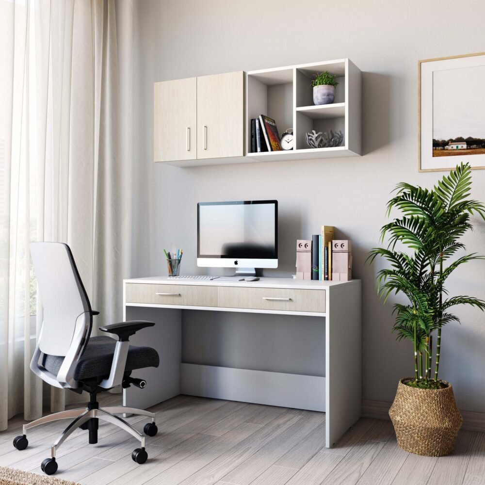 Modern Home Office Design in Acacia and White Colour