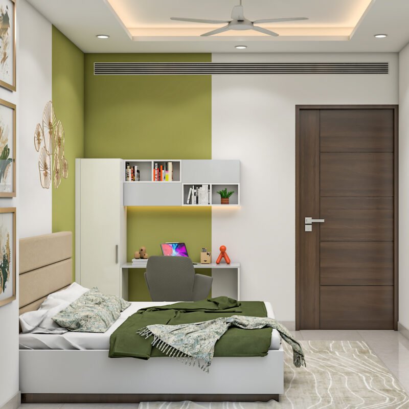 Modern Frosty White Home Office Design with Suede Finish