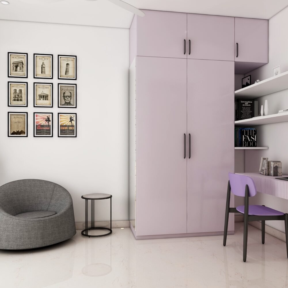 Lavender Contemporary Home Office Design with Study Table