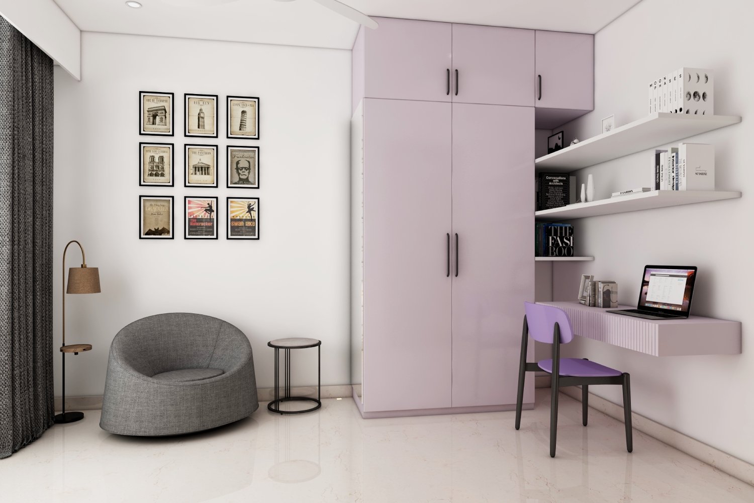 Lavender Contemporary Home Office Design with Study Table