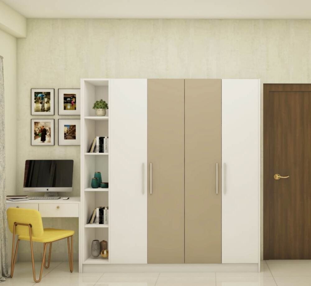 Modern Study Room Design With Beige Textured Wallpaper