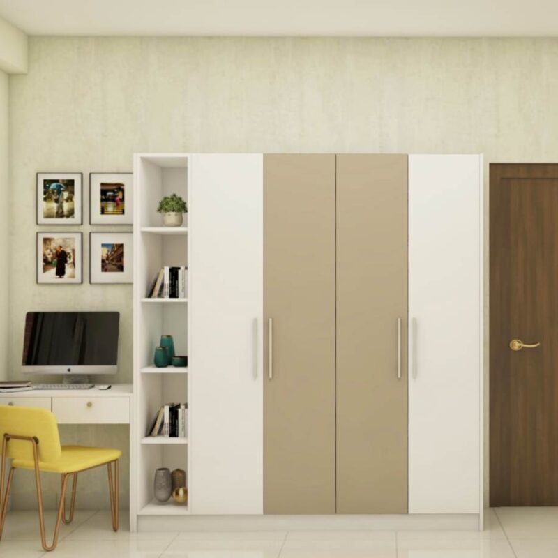 Modern Study Room Design With Beige Textured Wallpaper