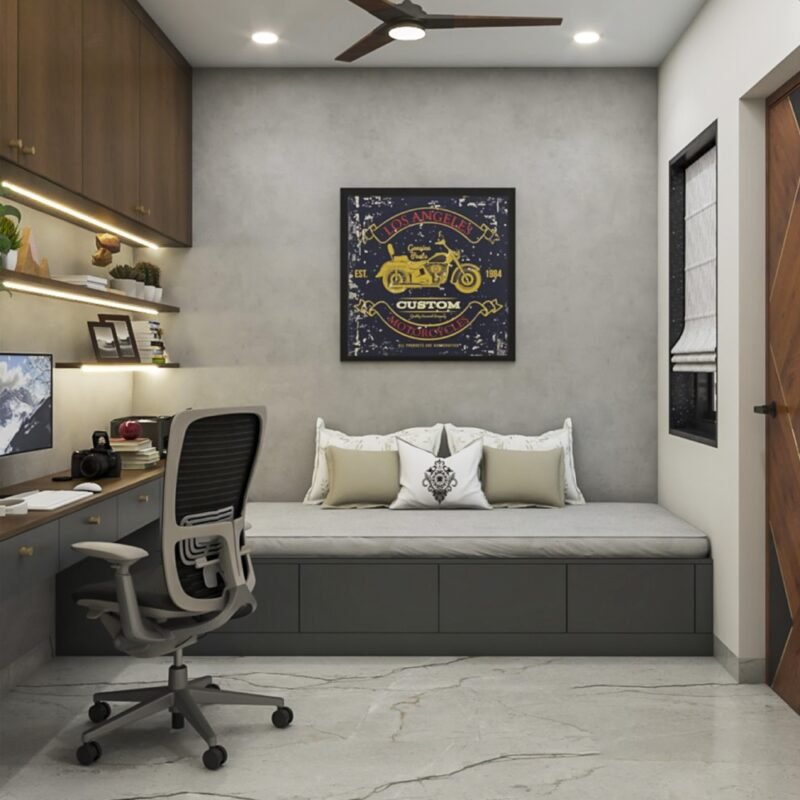 Contemporary Home Office Design with Slate and Walnut Bronze Accents