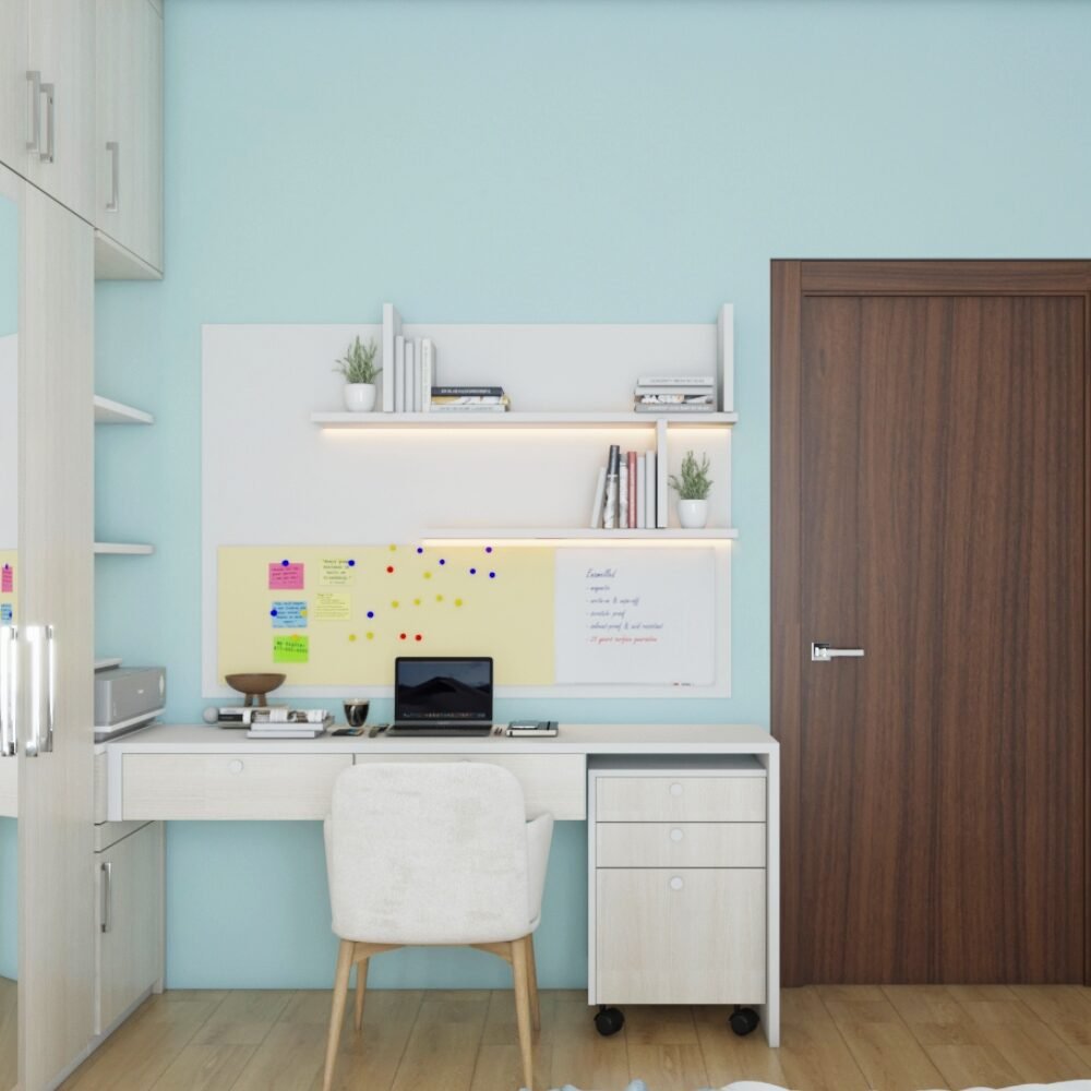 Contemporary Home Office Design with White Upholstered Study Chair