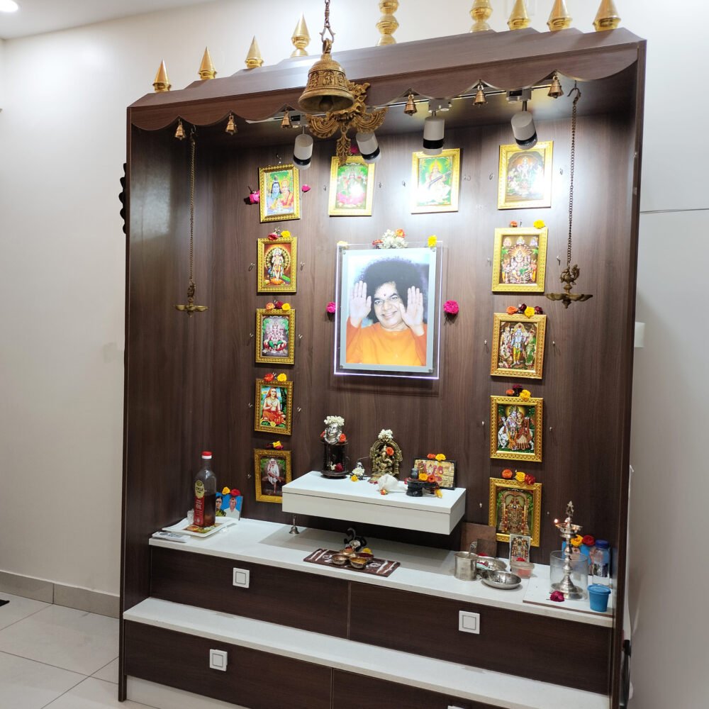 Contemporary Floor Mounted Pooja Unit Design with Drawer Storage