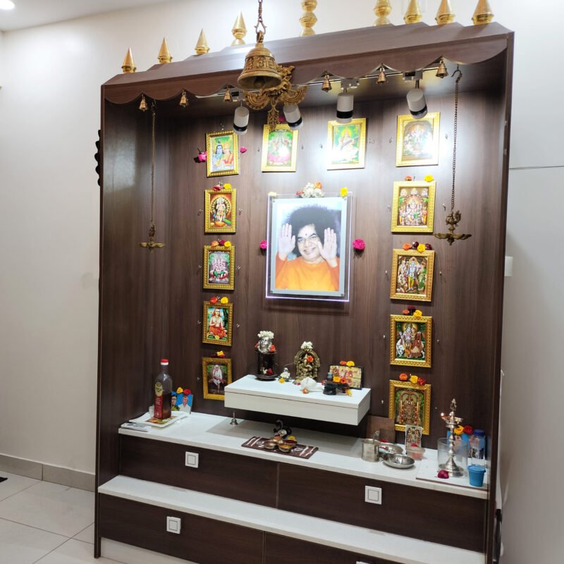 Contemporary Floor Mounted Pooja Unit Design with Drawer Storage