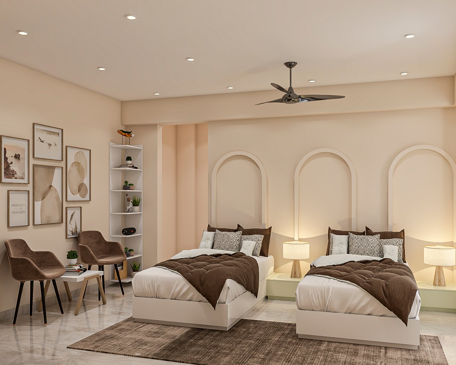 Contemporary Kids Bedroom Design With Twin Beds and Reading Nook