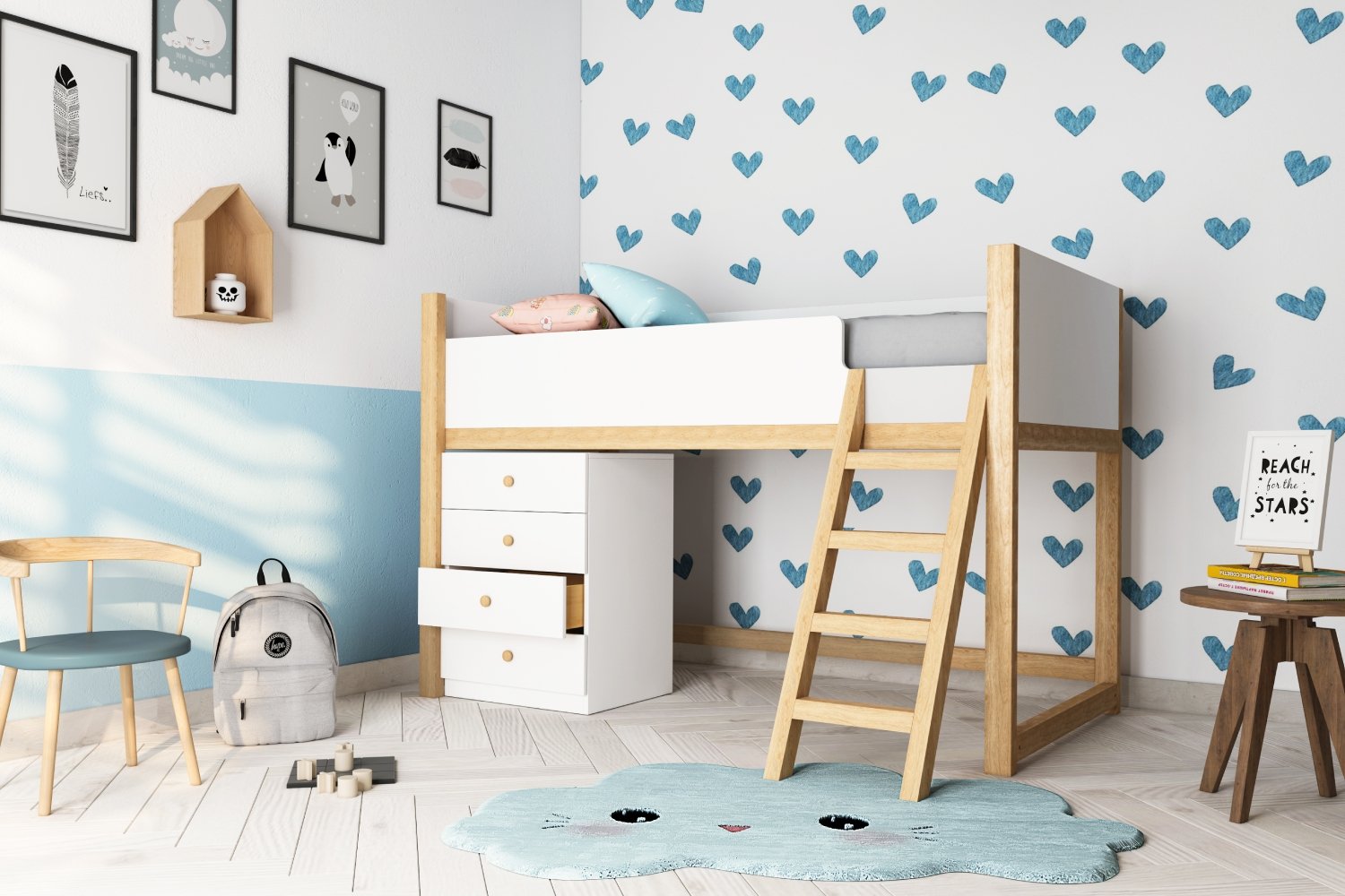 Blue and White Heart Design Scandinavian Wall Paint Design