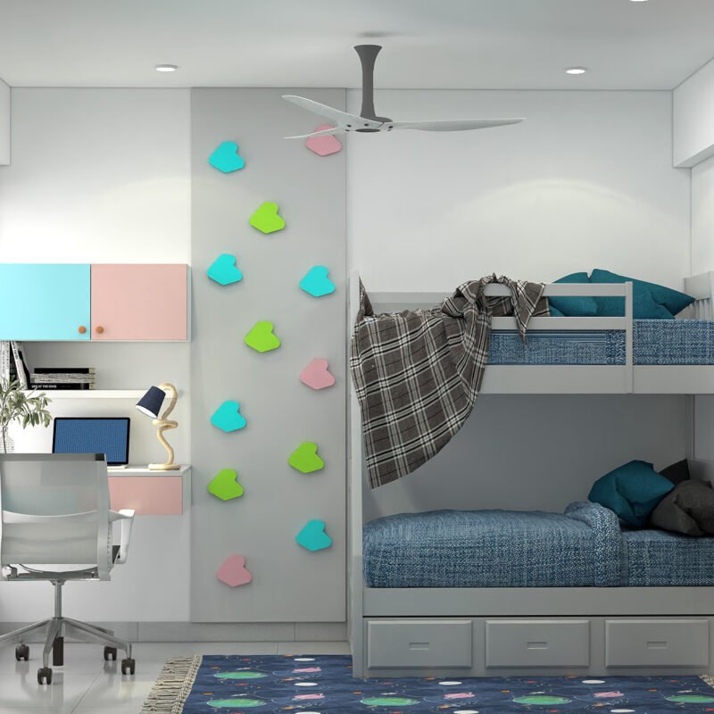 Modern Kids Bedroom Design With Bunk Bed and Map Wall
