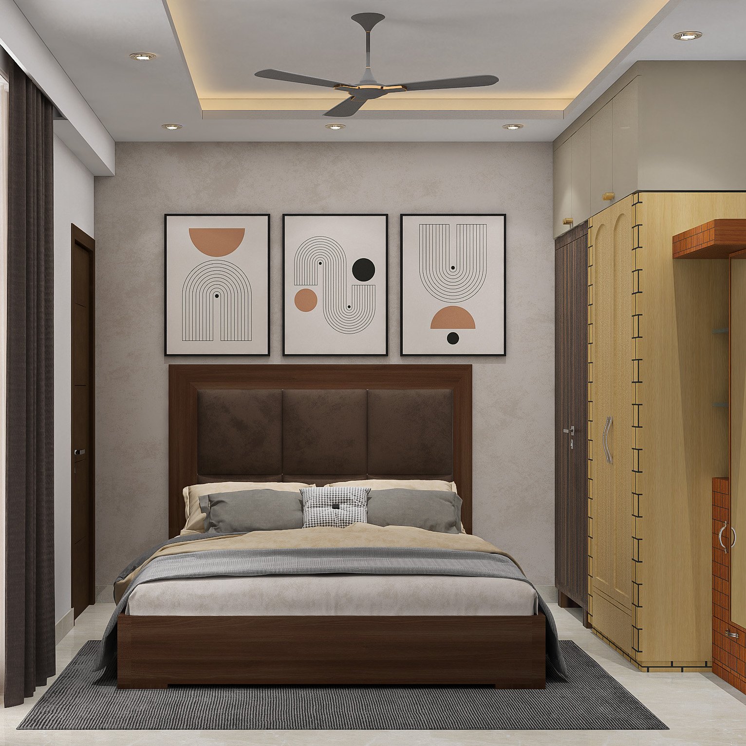 Contemporary Kids Bedroom Design with Wooden Double Bed