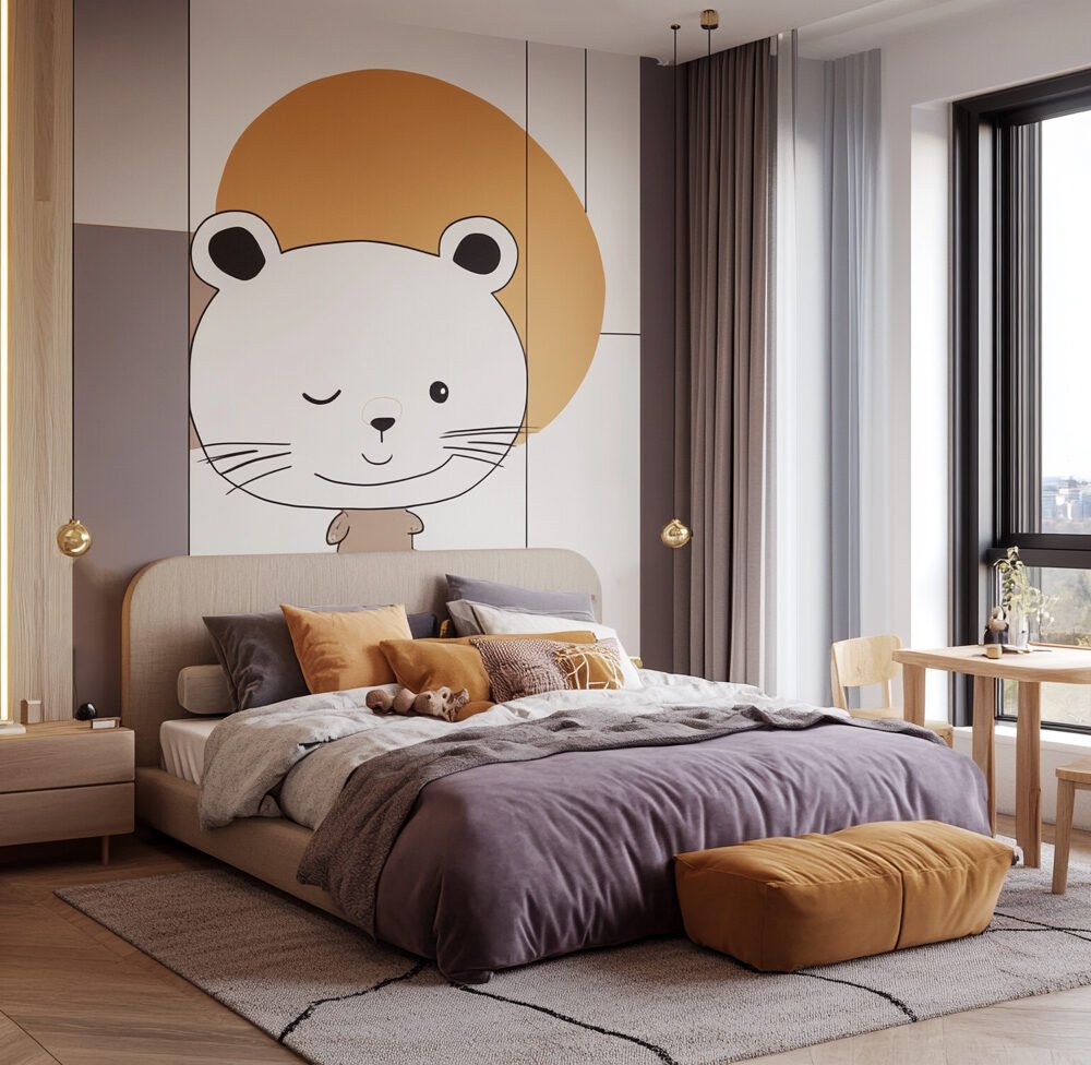 Modern Kids Bedroom Design with Low-Profile Upholstered Bed