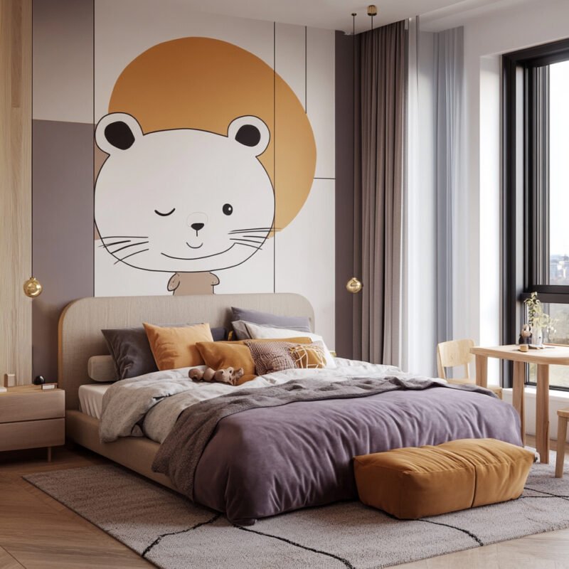 Modern Kids Bedroom Design with Low-Profile Upholstered Bed