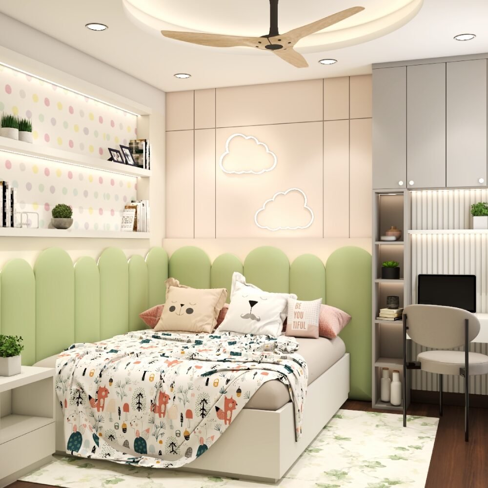 Modern Kids Bedroom Design with Soft Pastel Green Bed
