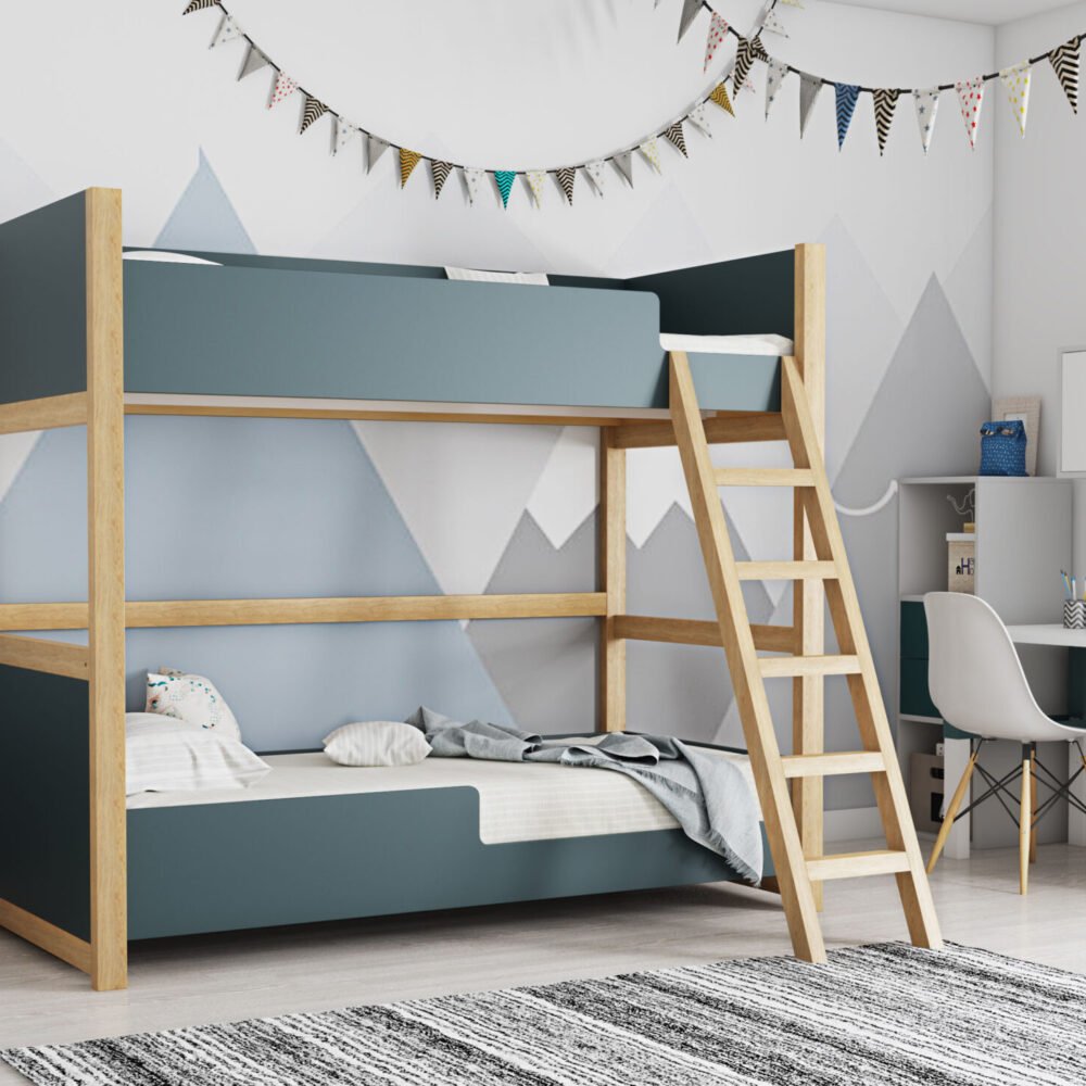 Modern Kids Bedroom Design with Bunk Bed and Study Space
