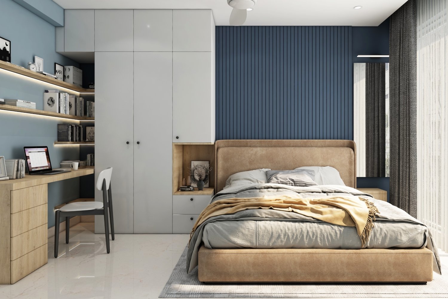 Modern Kids Bedroom Design with Blue Accent Wall