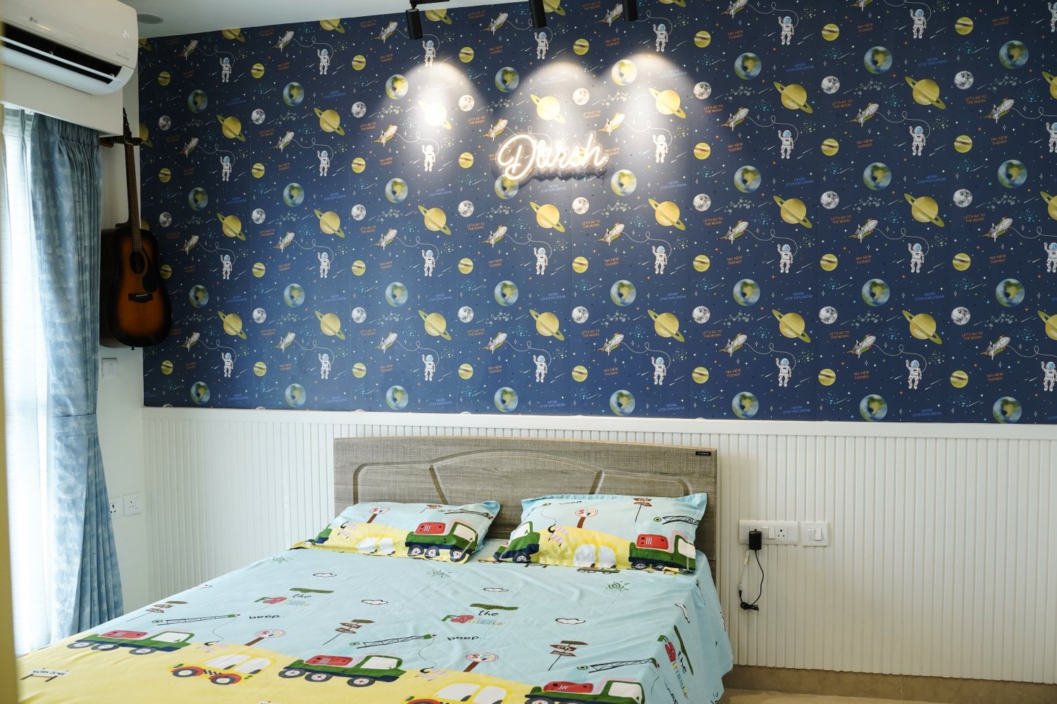 Modern Space-Themed Wallpaper Design for a Fun Kids Bedroom Decor