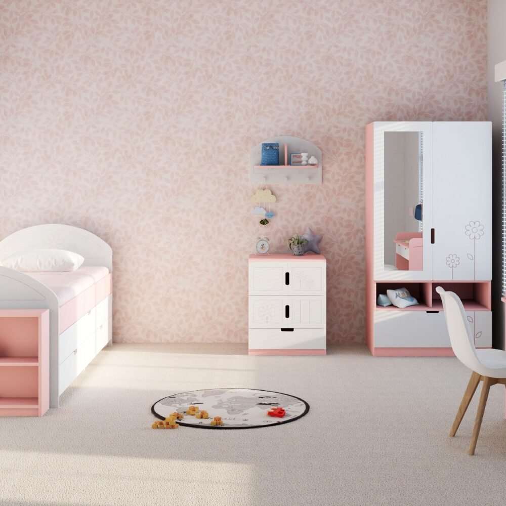 Kids Bedroom Design with Modern Storage-Integrated Furniture and Study Space