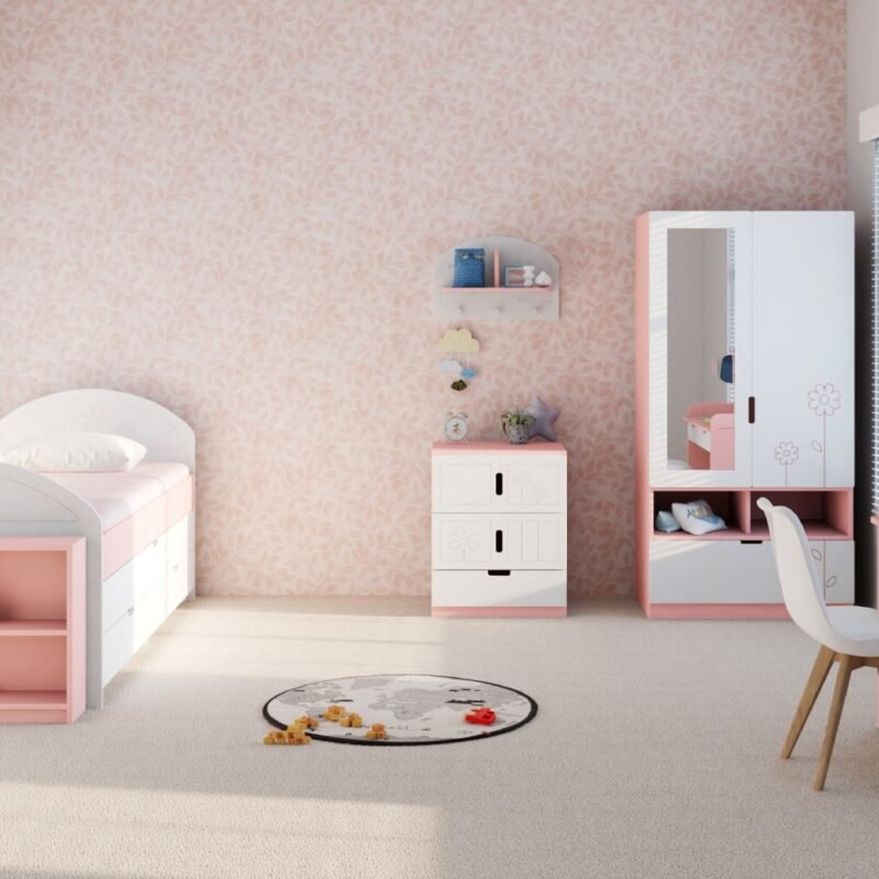 Kids Bedroom Design with Modern Storage-Integrated Furniture and Study Space