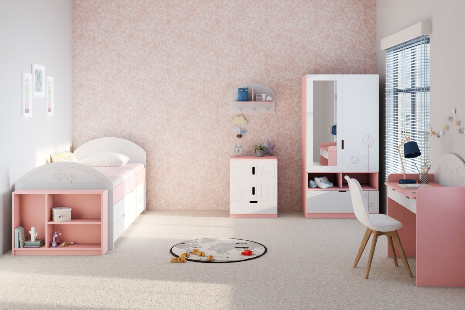 Kids Bedroom Design with Modern Storage-Integrated Furniture and Study Space