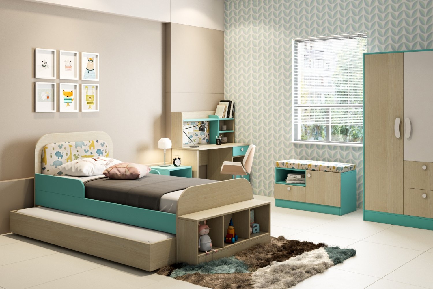 Contemporary Kids Bedroom Design with a Pull-Out Trundle Bed