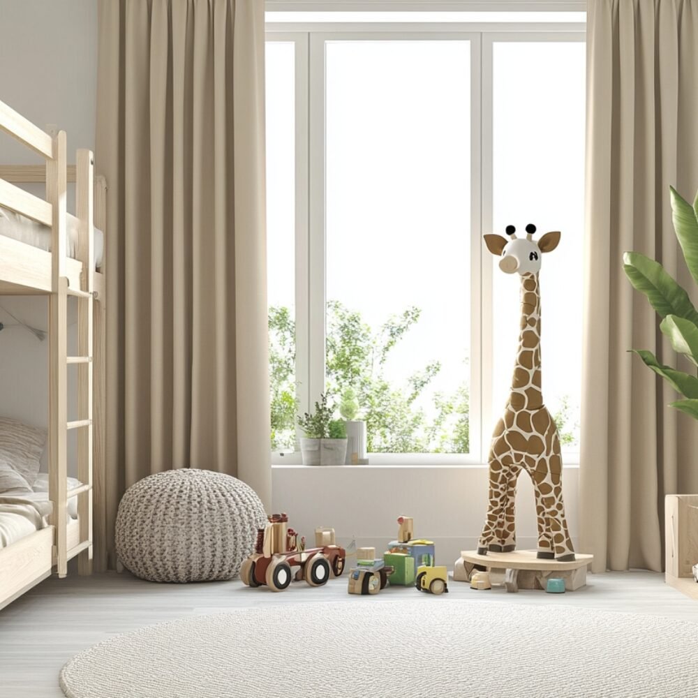 Simple and Spacious Scandinavian Kids Bedroom Design with Bunk Bed