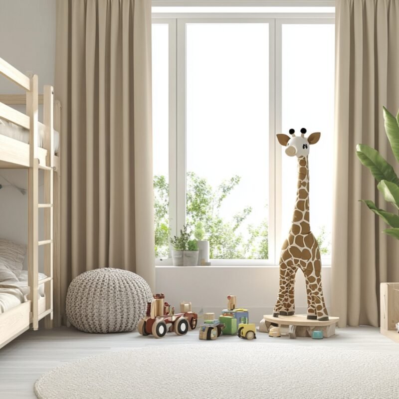 Simple and Spacious Scandinavian Kids Bedroom Design with Bunk Bed